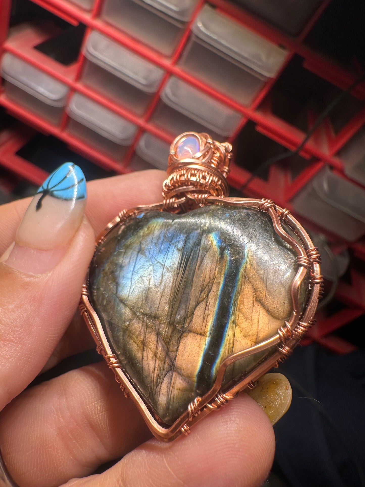 Labradorite heart copper pendant