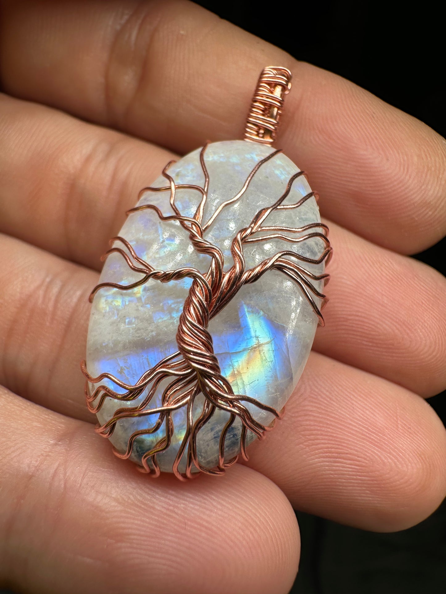 Moonstone tree of life copper pendant