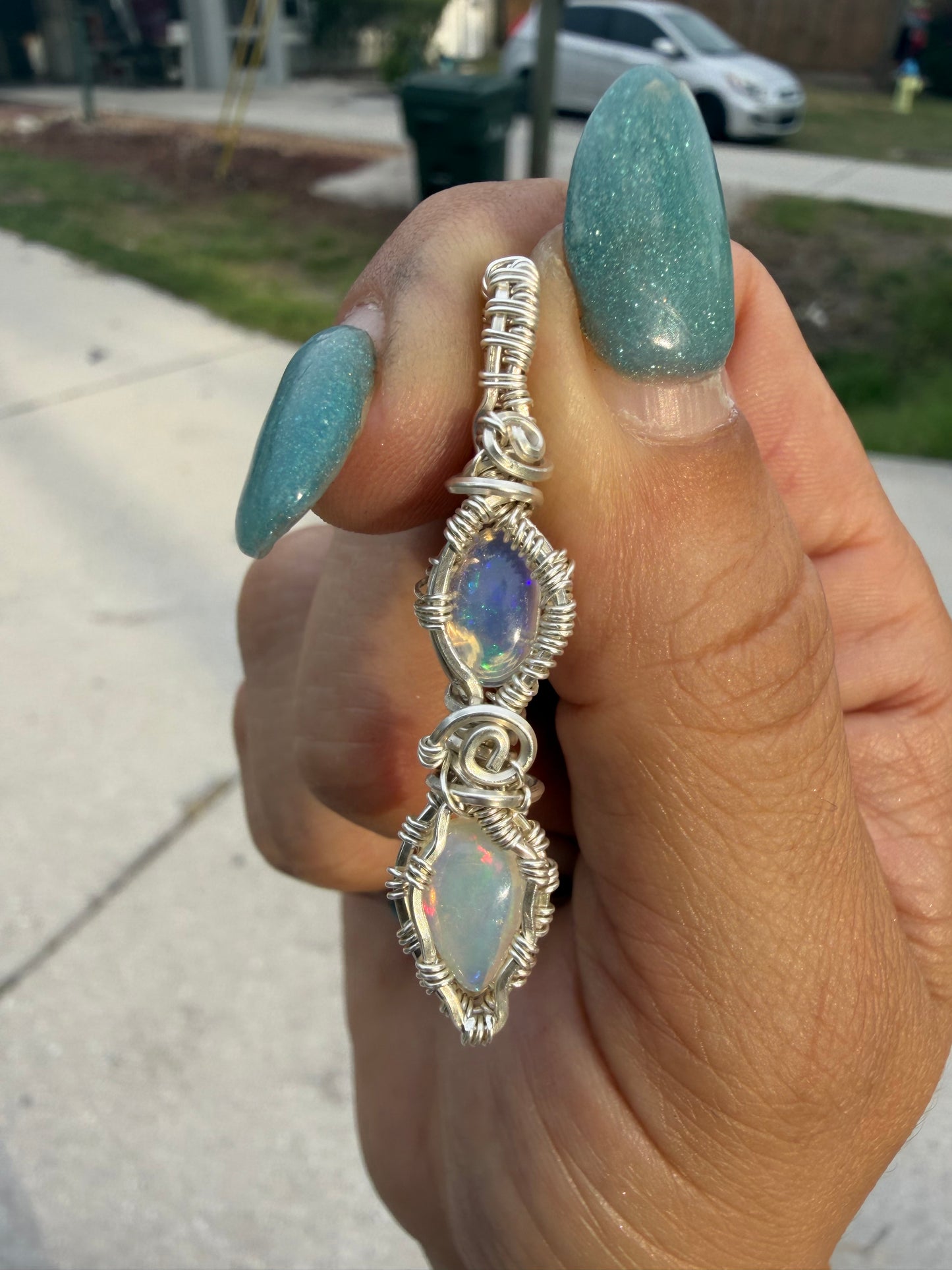 Double opal sterling pendant