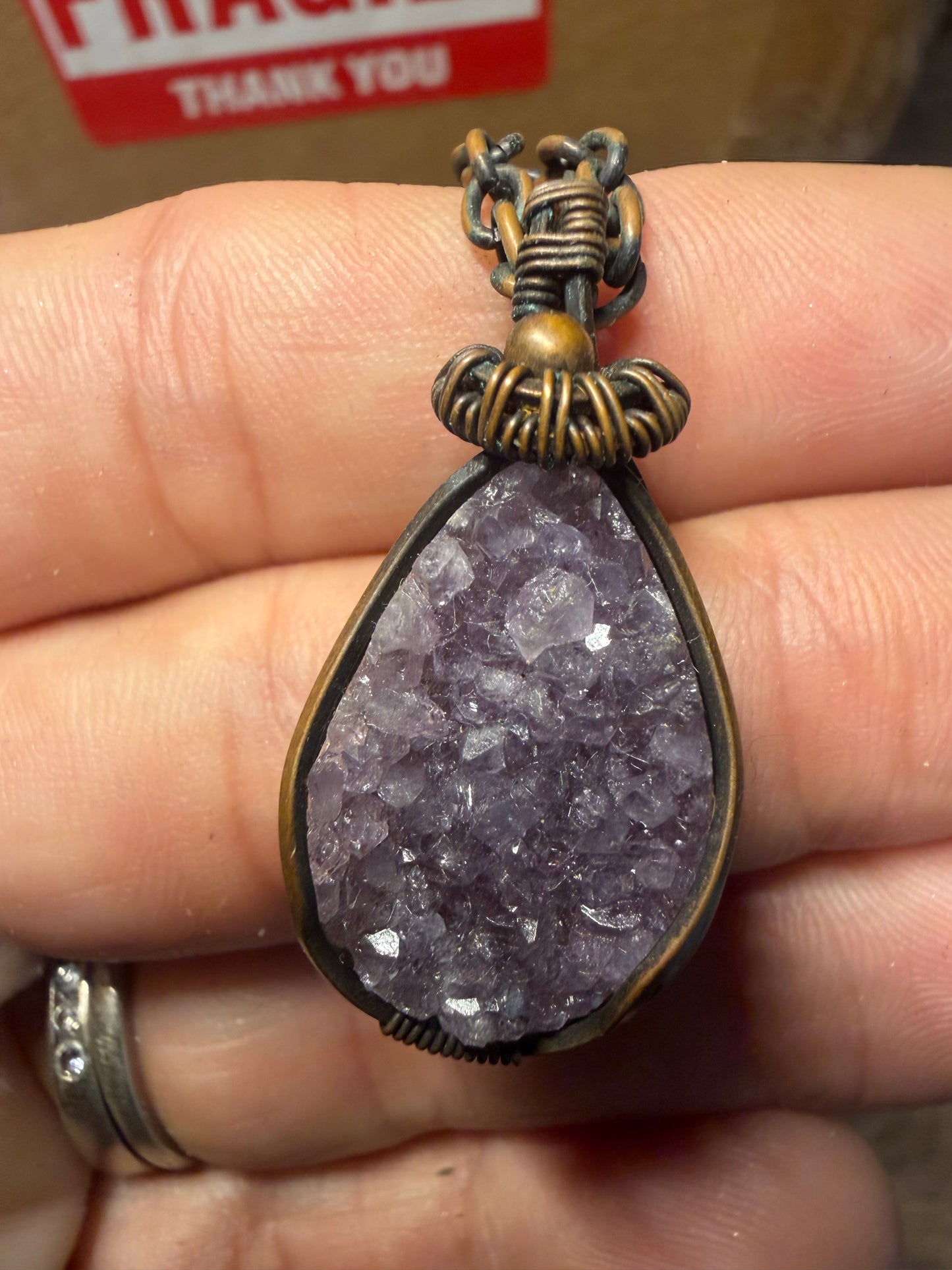 Amethyst drusy copper pendant