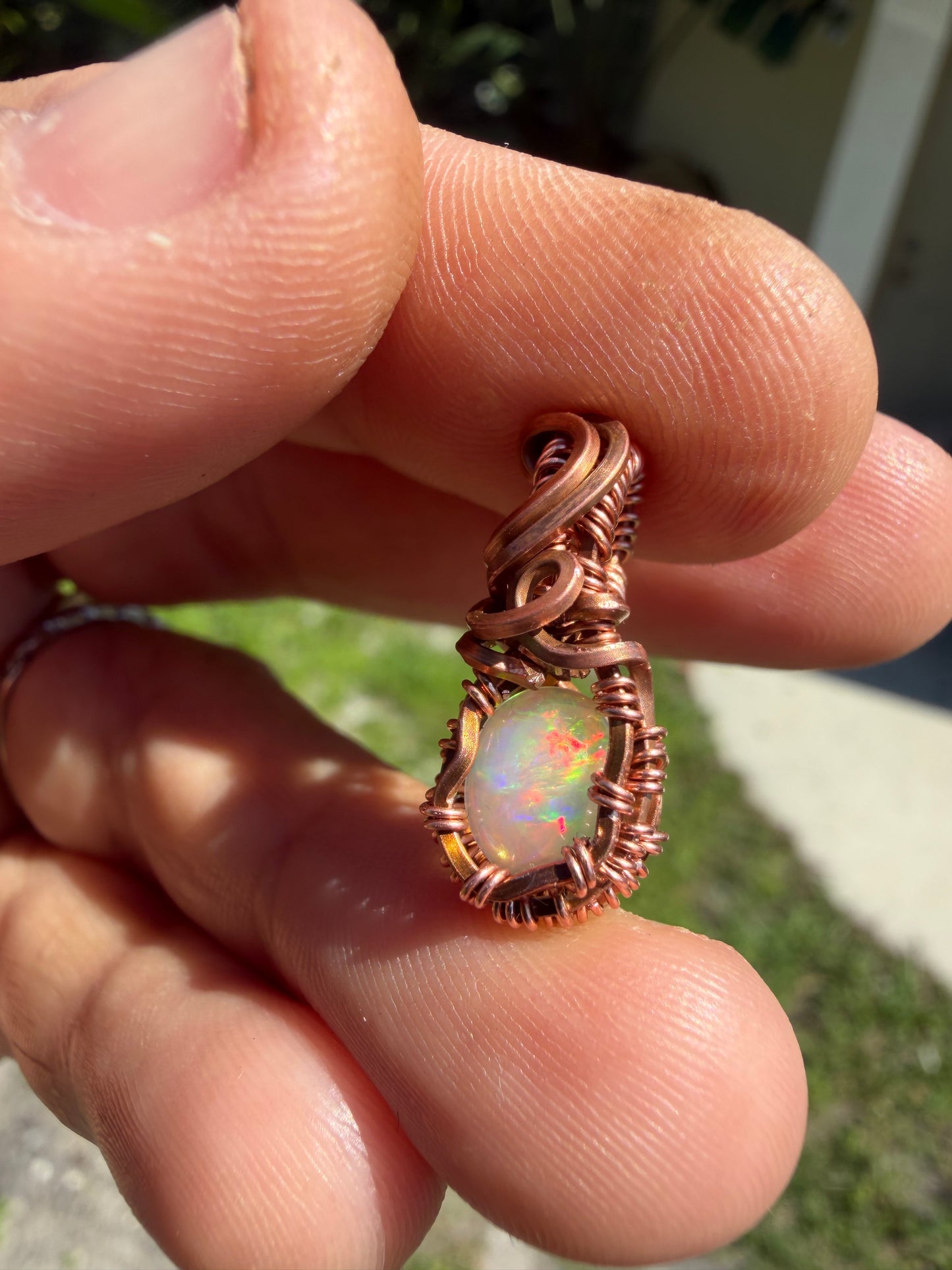 Mini opal copper pendant
