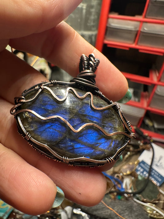 Labradorite bat copper pendant