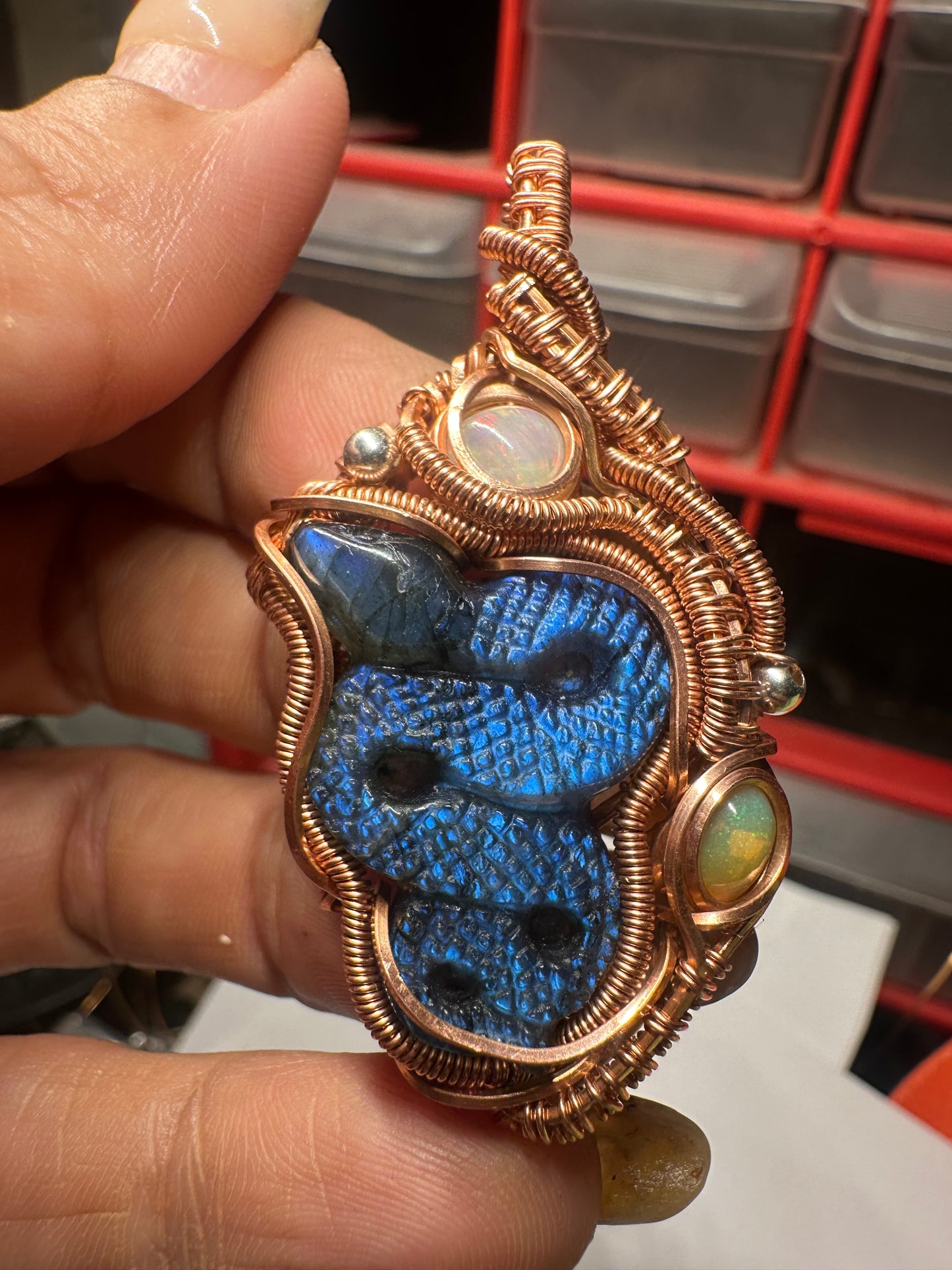 Snake carving copper pendant