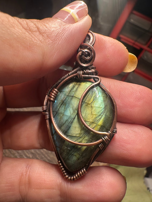 Labradorite moon copper pendant