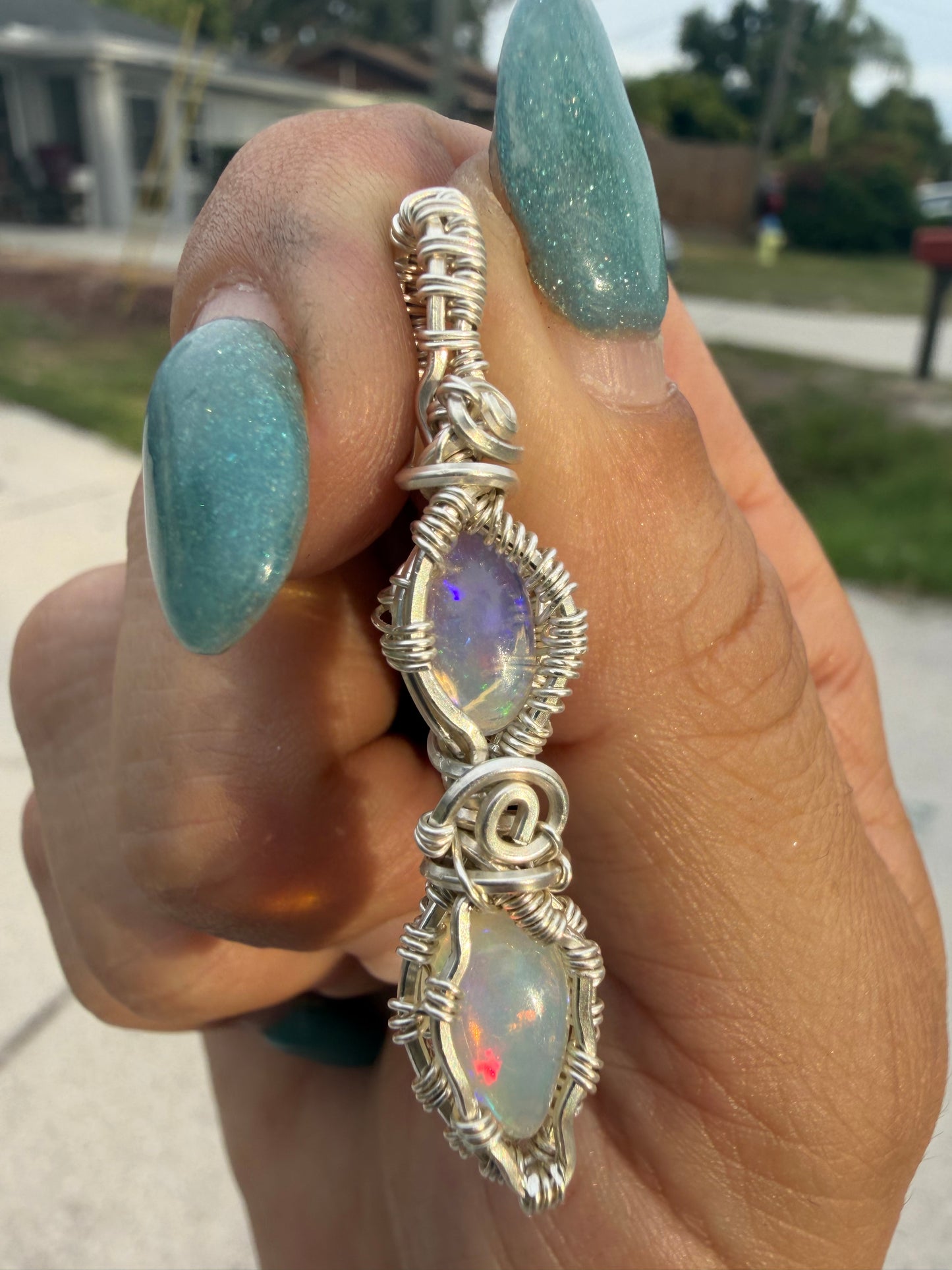 Double opal sterling pendant