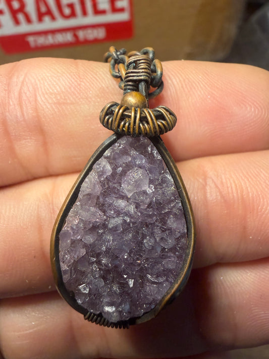 Amethyst drusy copper pendant