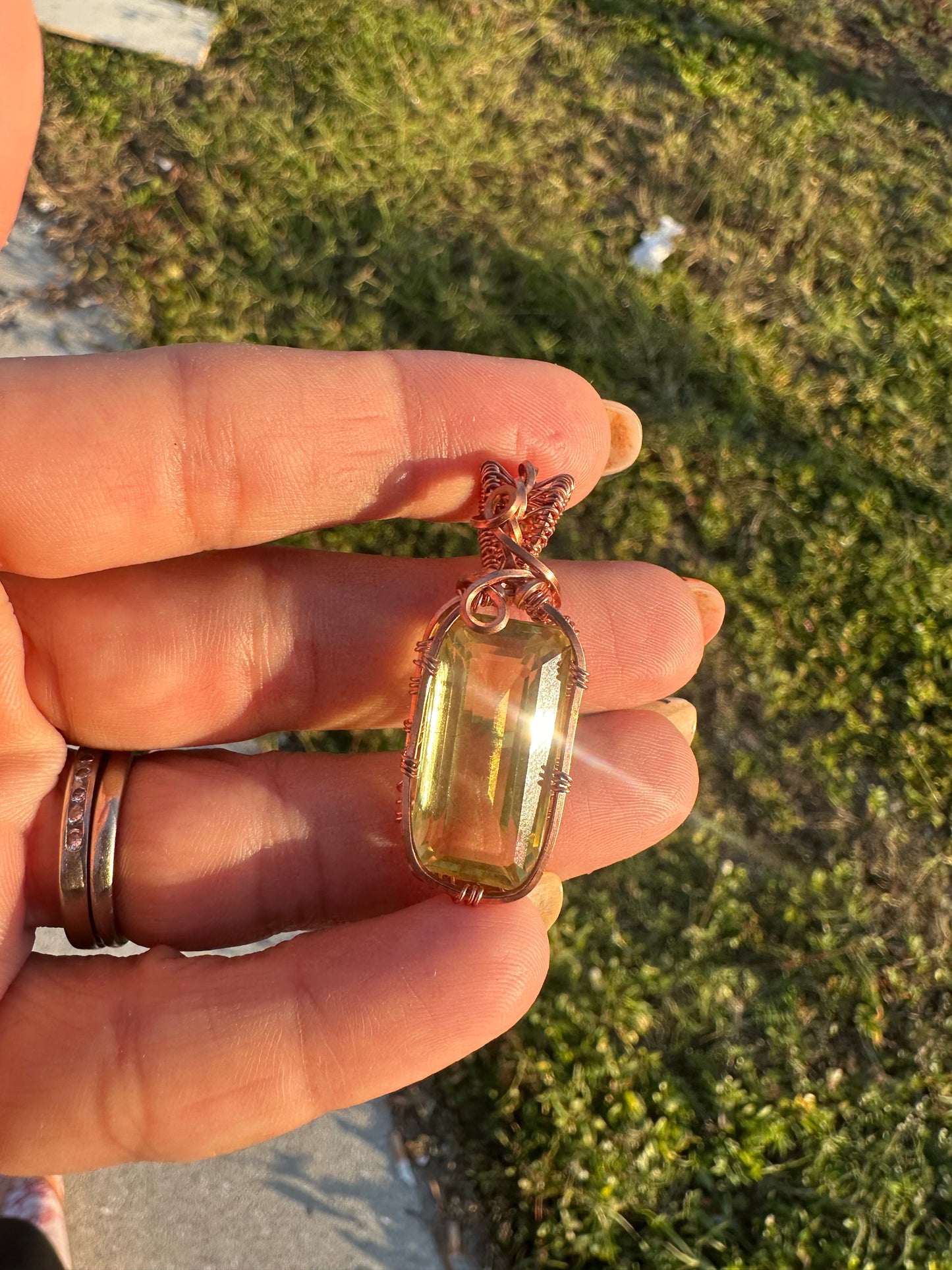 Yellow topaz copper pendant