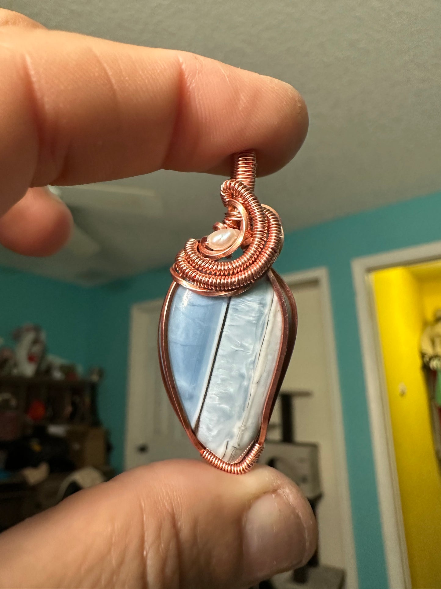 Blue opal copper pendant