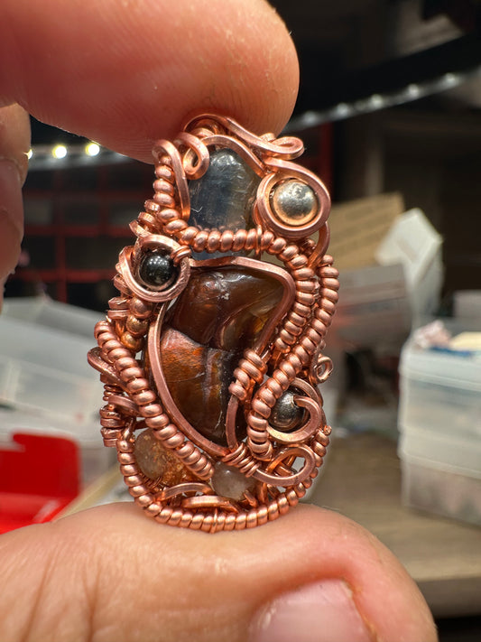 Fire agate copper pendant