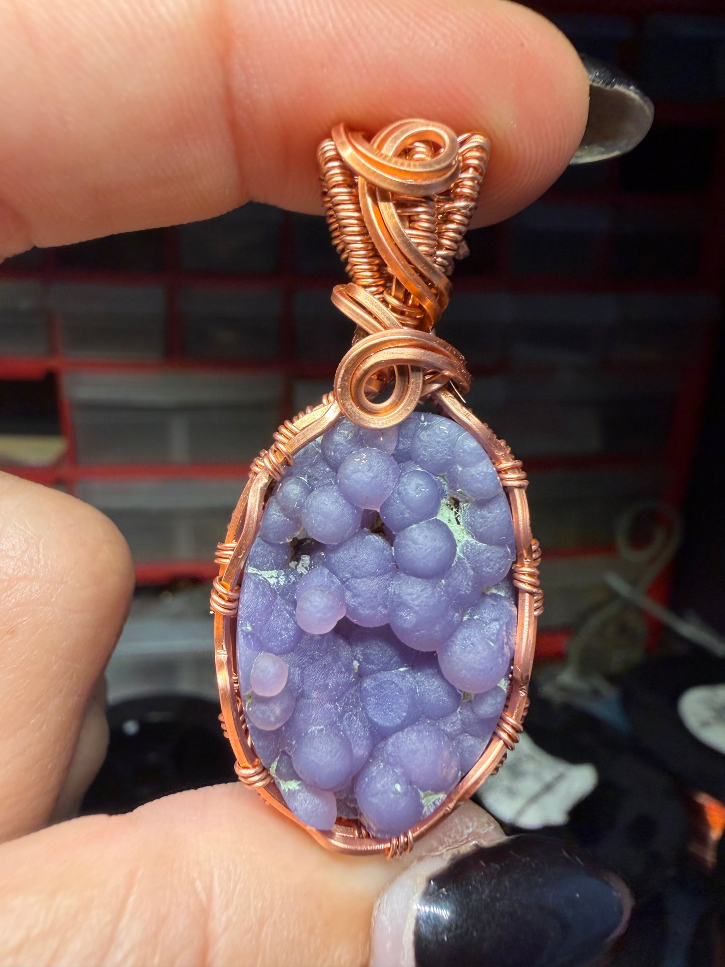 Grape agate copper pendant