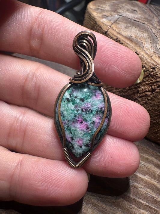 Ruby fuschite copper pendant