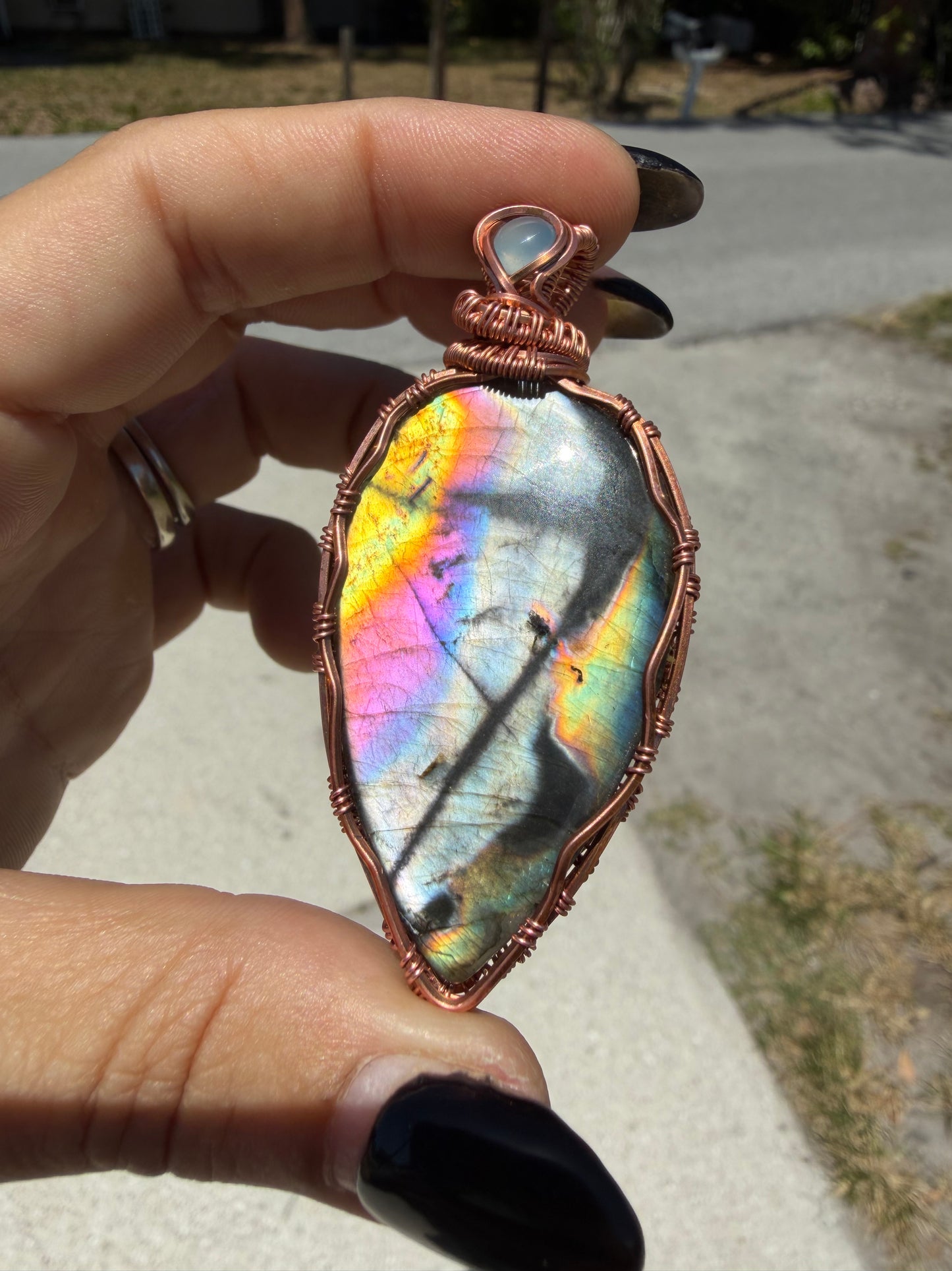 Spectrolite copper pendant