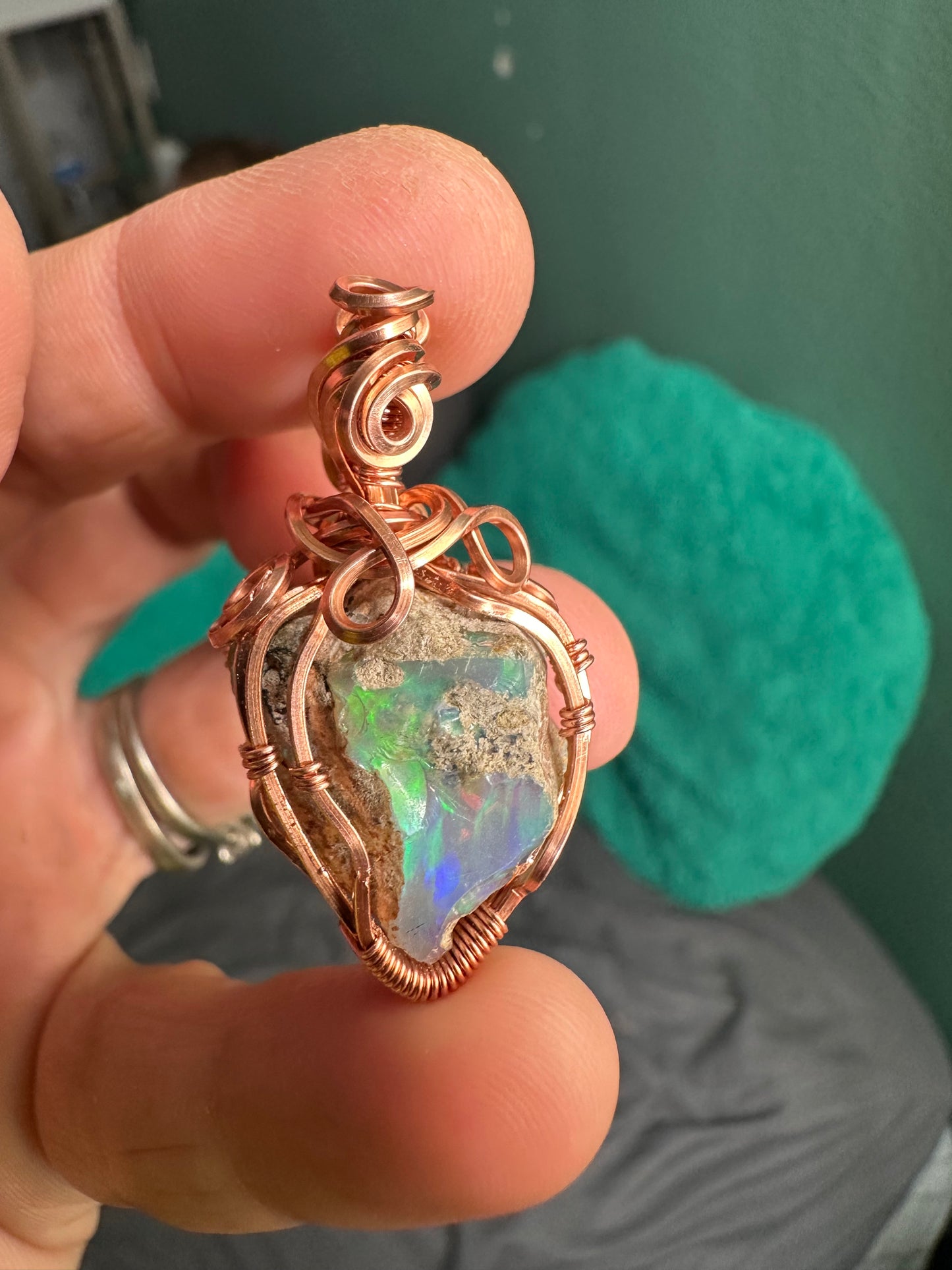 Rough opal copper pendant