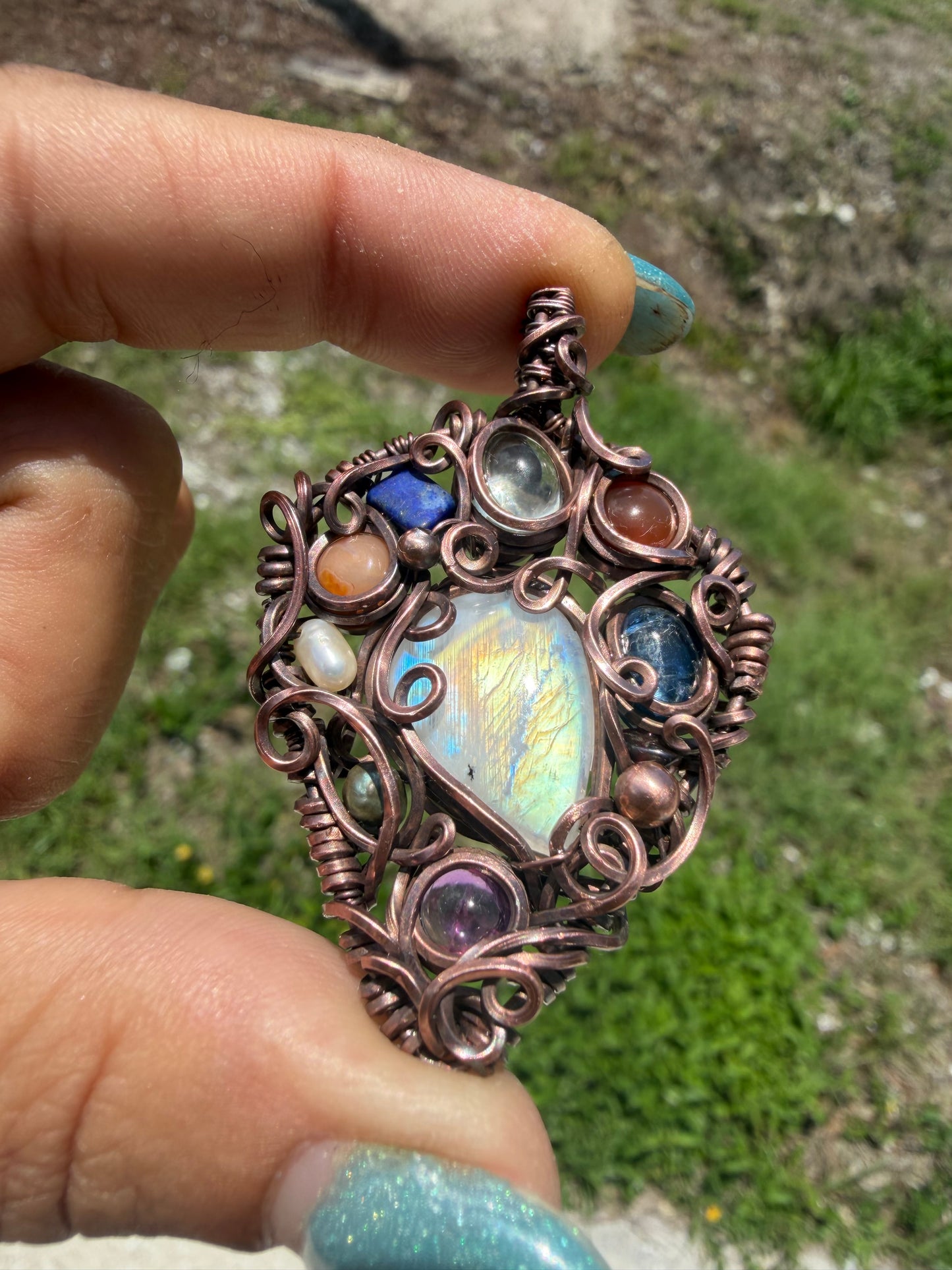 Chakra Chaos Moonstone copper pendant