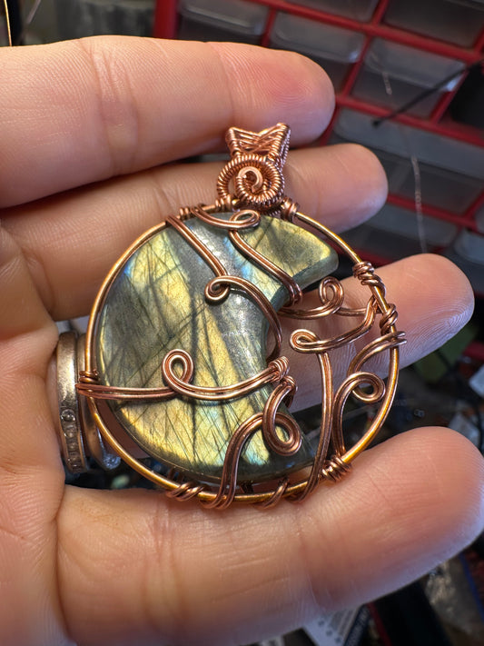 Labradorite moon copper pendant