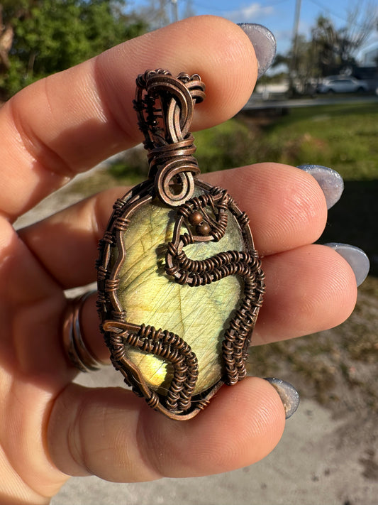 Labradorite snake copper pendant