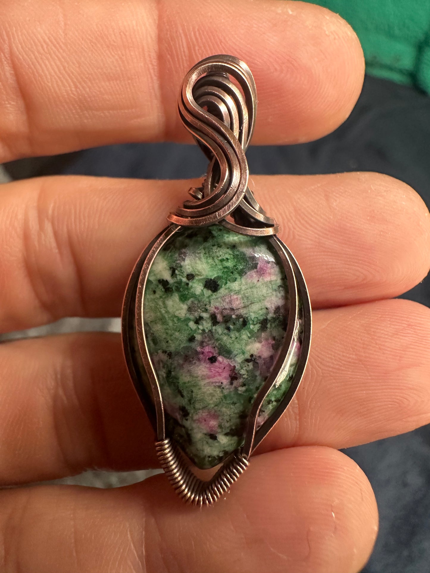 Ruby zoisite copper pendant