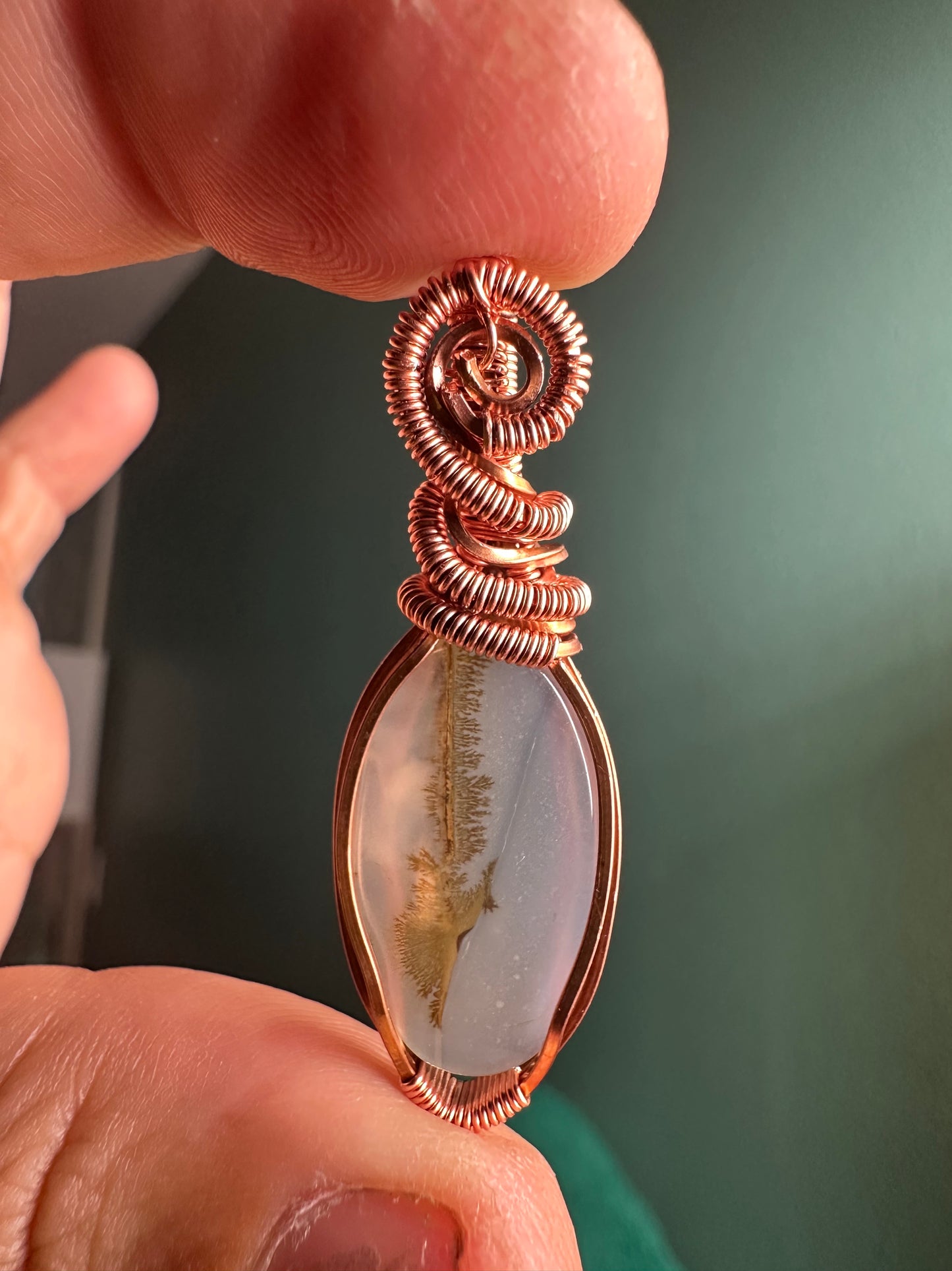 Simple dendritic agate copper pendant