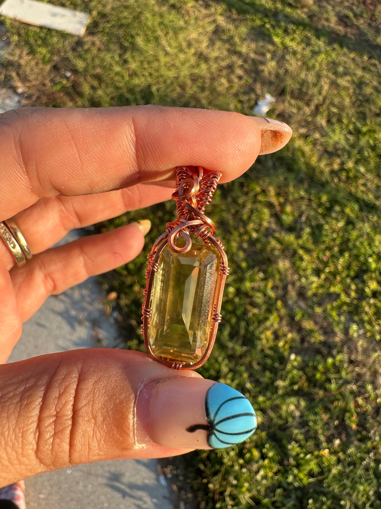 Yellow topaz copper pendant