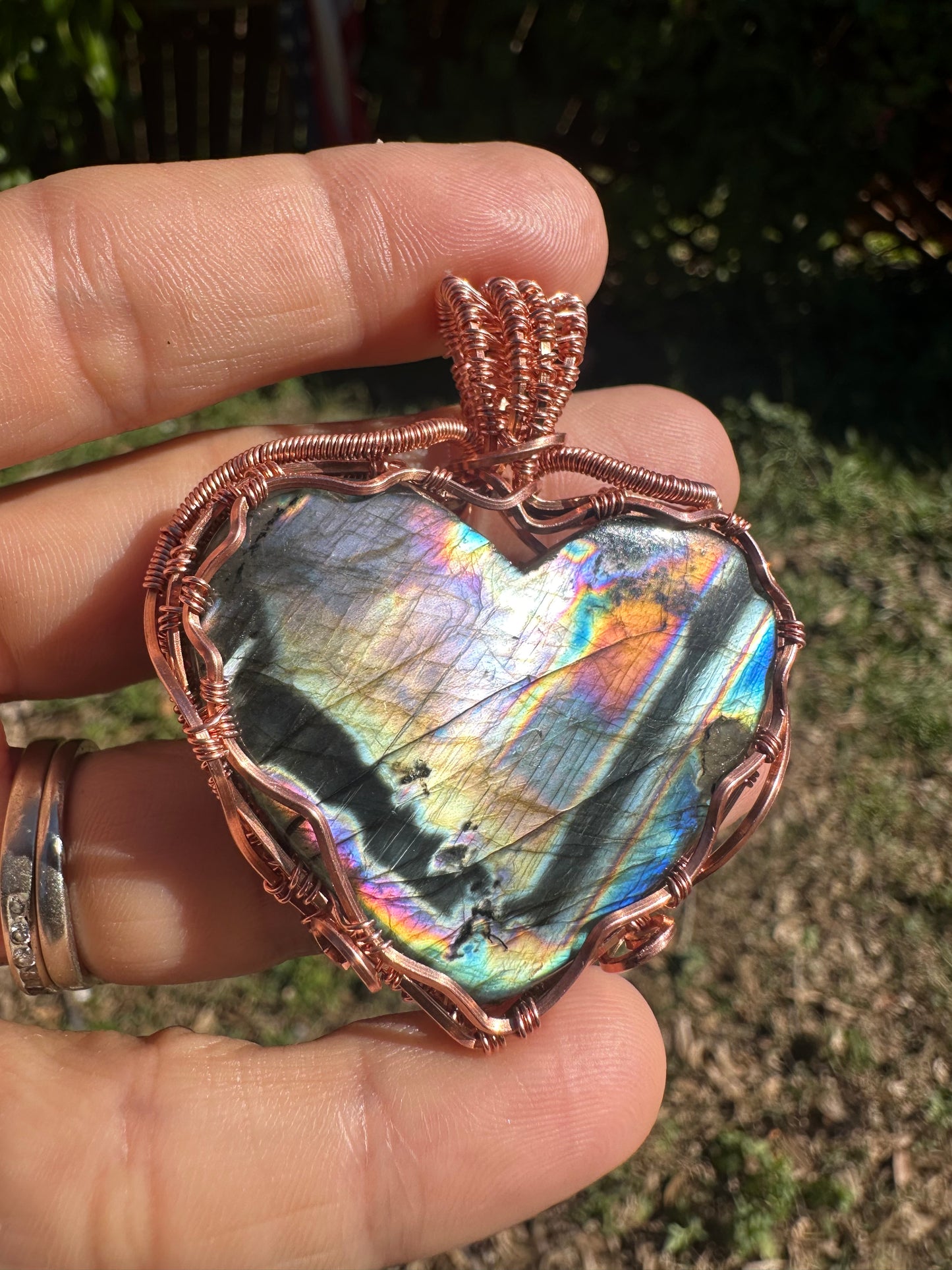 Spectrolite copper pendant