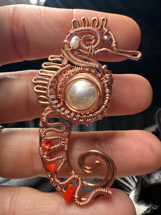 Seahorse copper pendant