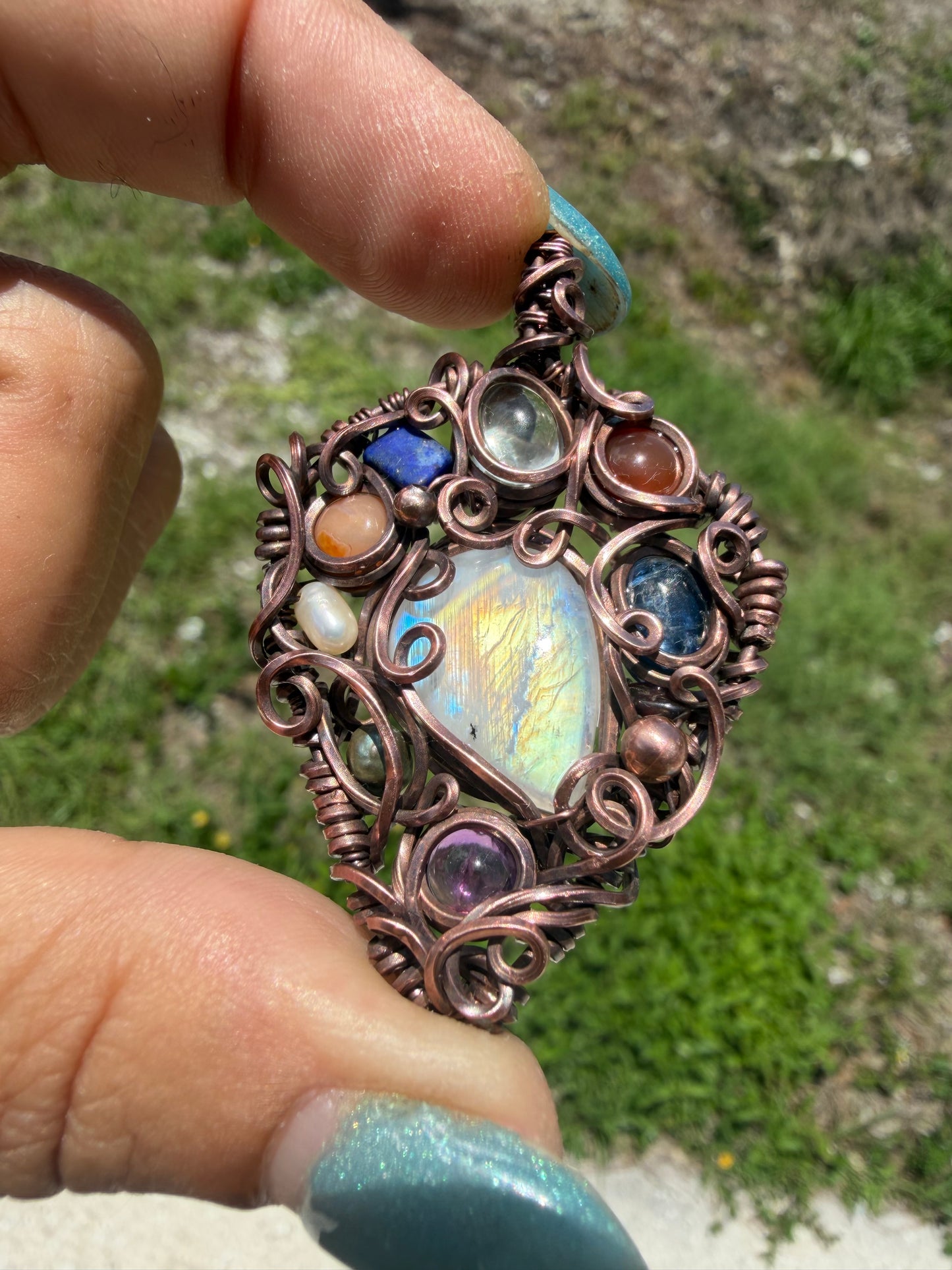 Chakra Chaos Moonstone copper pendant