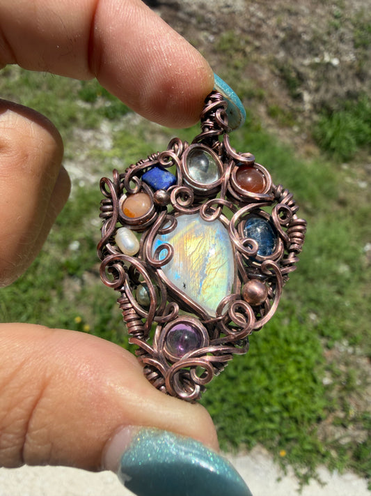 Chakra Chaos Moonstone copper pendant