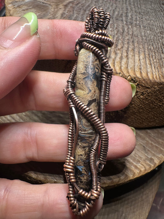 Fossil palm root copper pendant