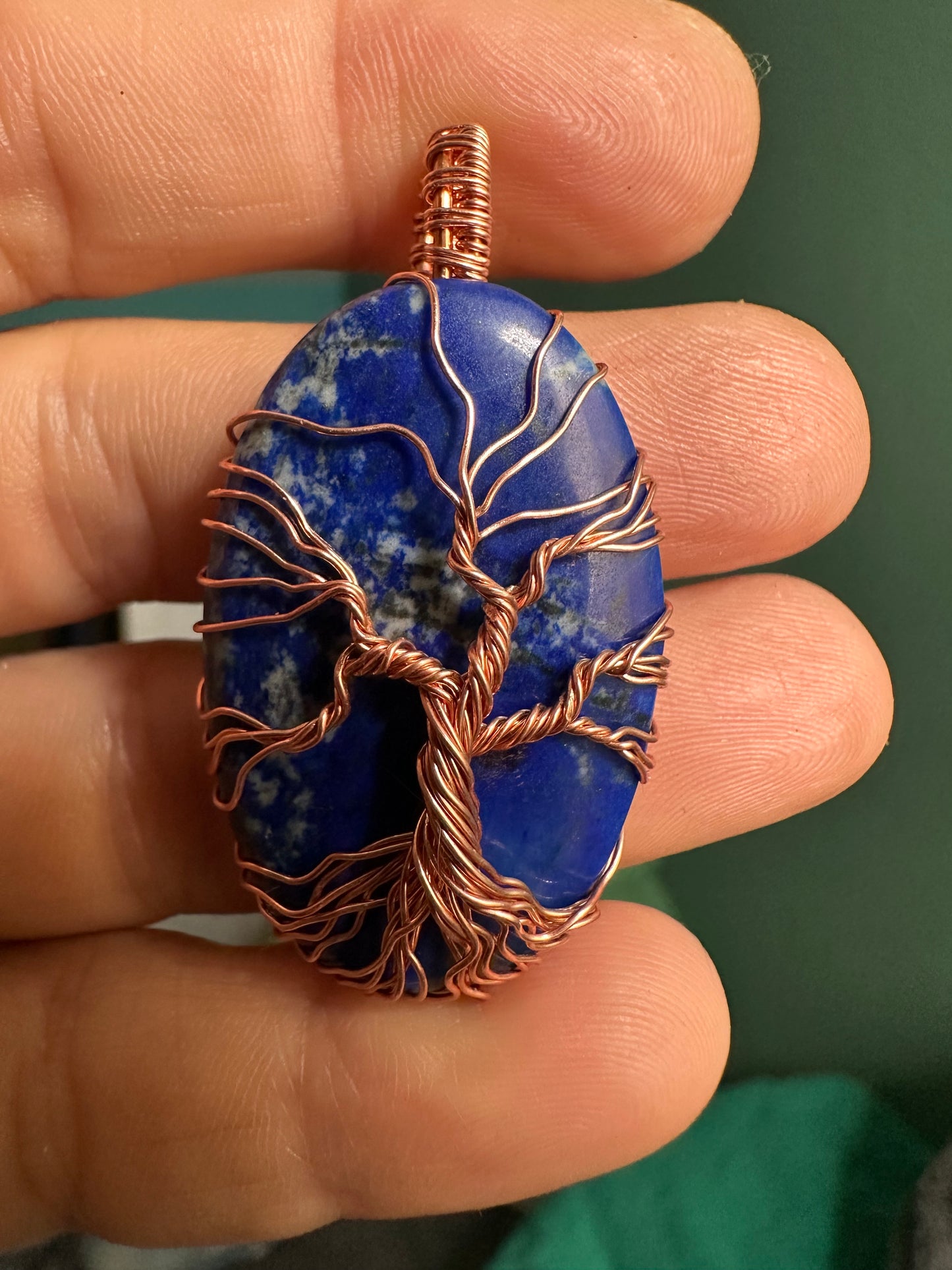 Lapis lazuli “tree of life” copper pendant wrapped