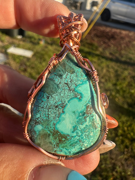 Shattuckite copper pendant