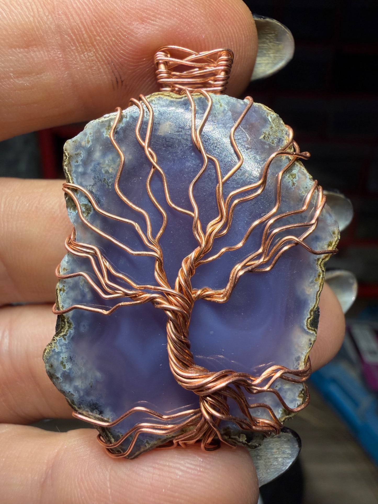 Lavender chalcedony copper pendant