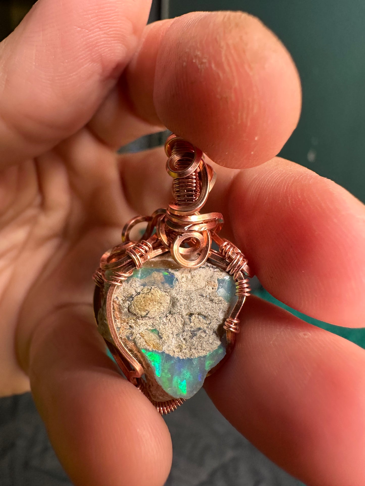 Rough opal copper pendant