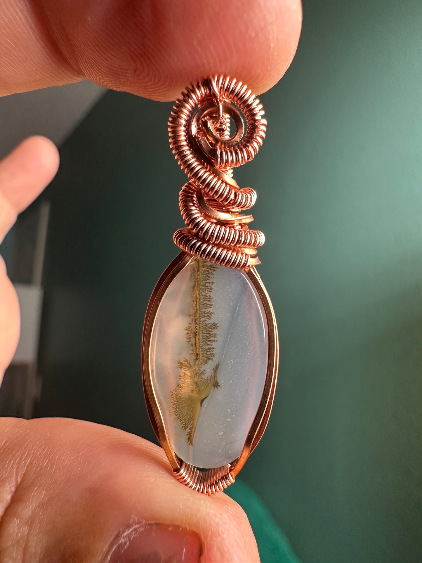 Simple dendritic agate copper pendant