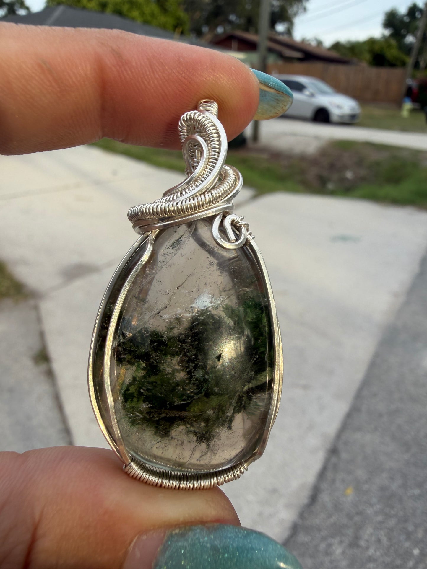 Garden quartz sterling pendant