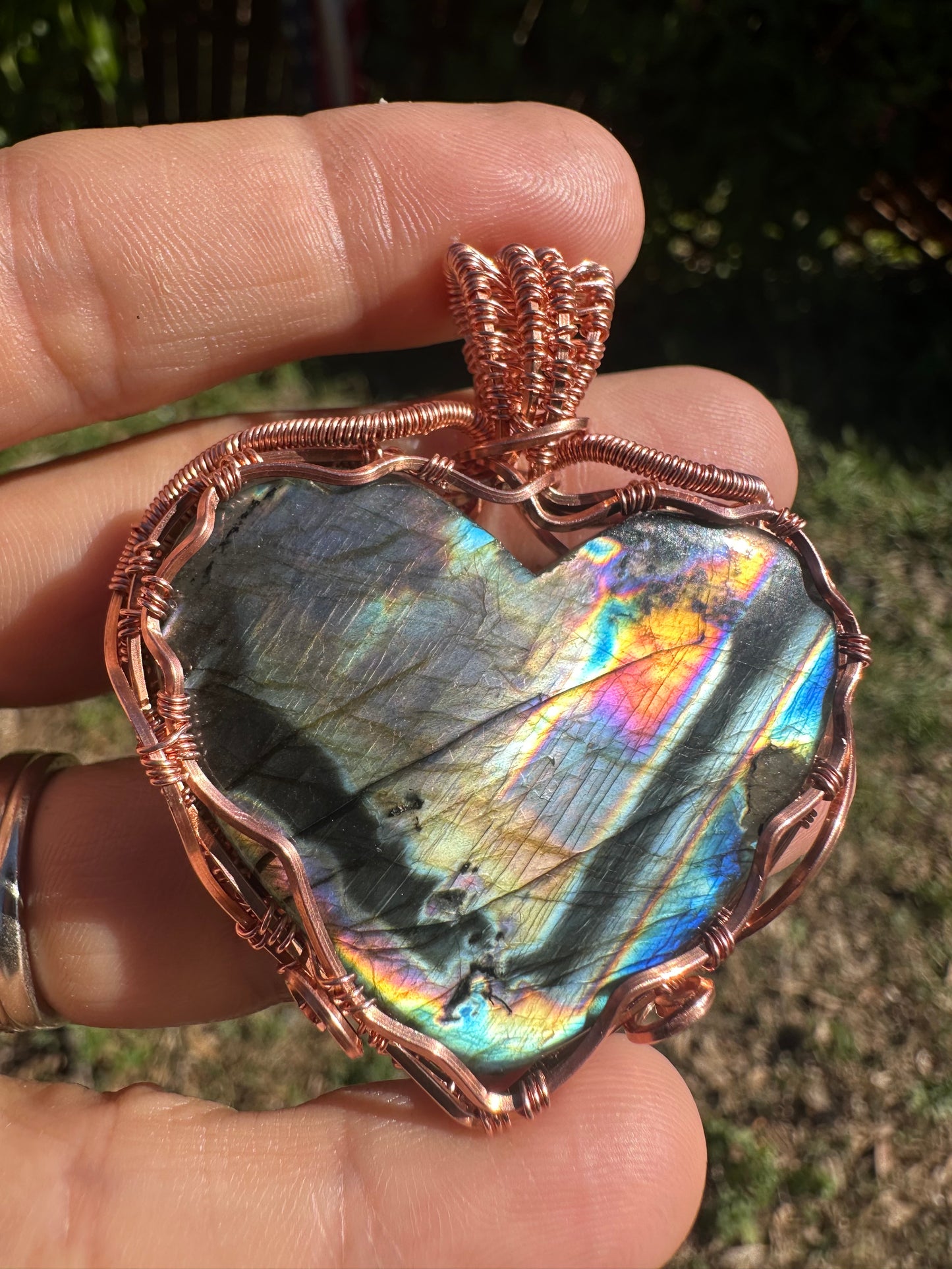 Spectrolite copper pendant