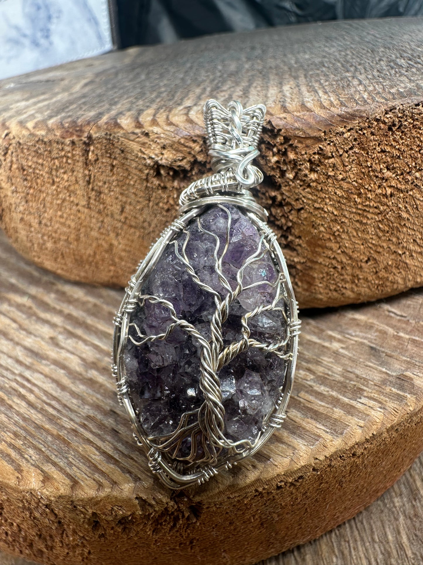 Drusy amethyst sterling pendant