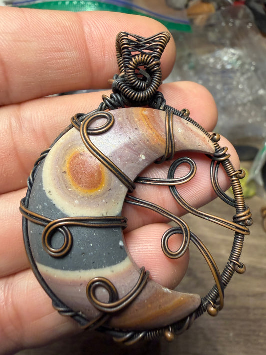 Gorgeous jasper moon copper pendant