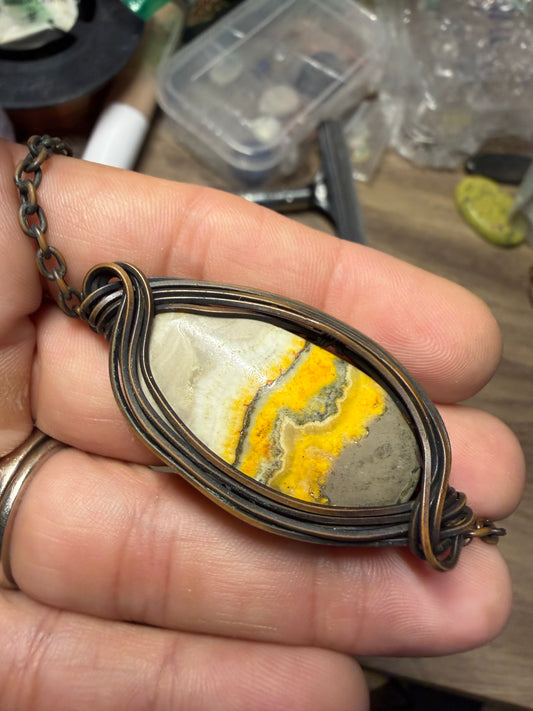 Bumble bee Jasper copper pendant