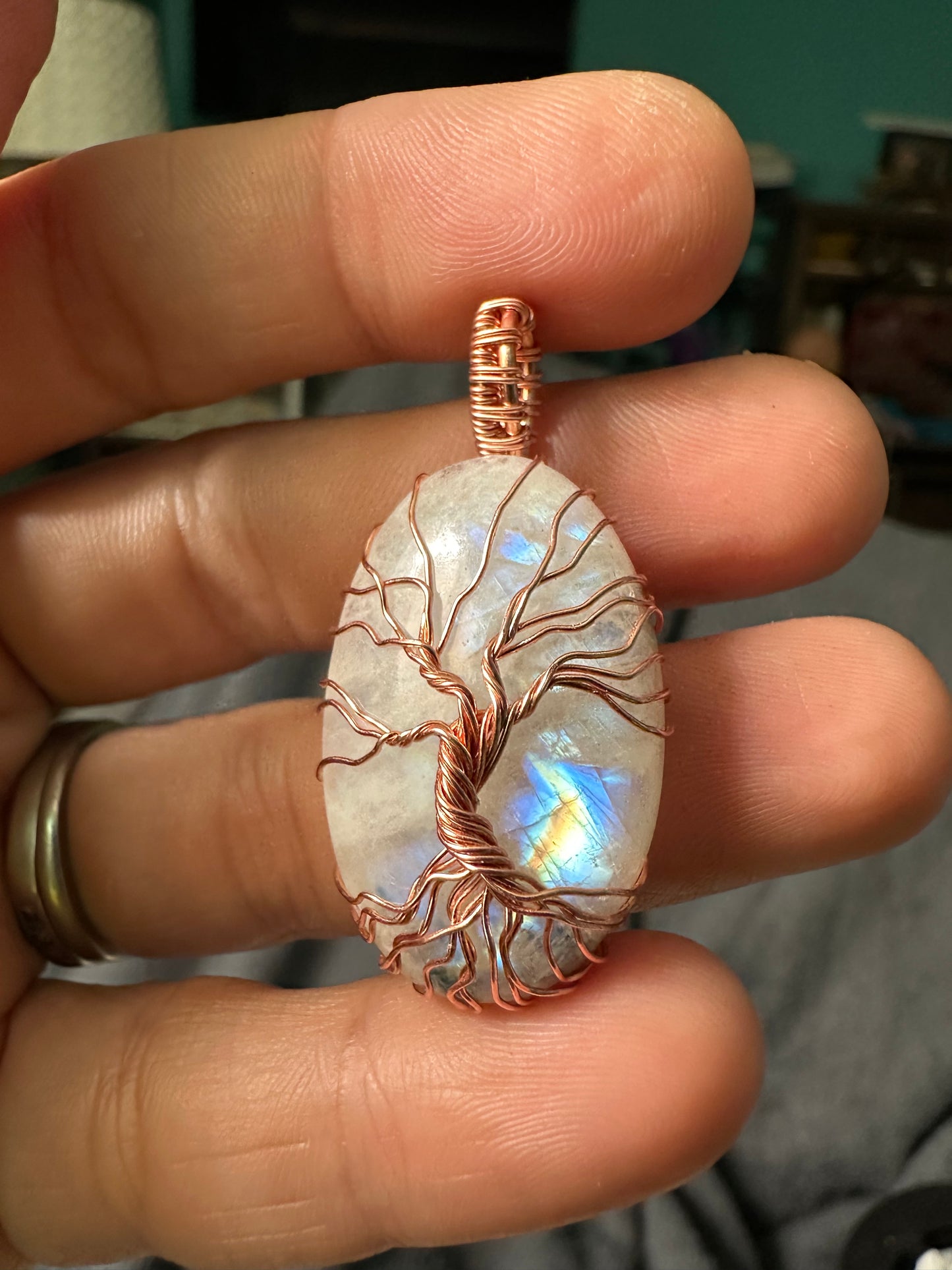 Moonstone tree of life copper pendant