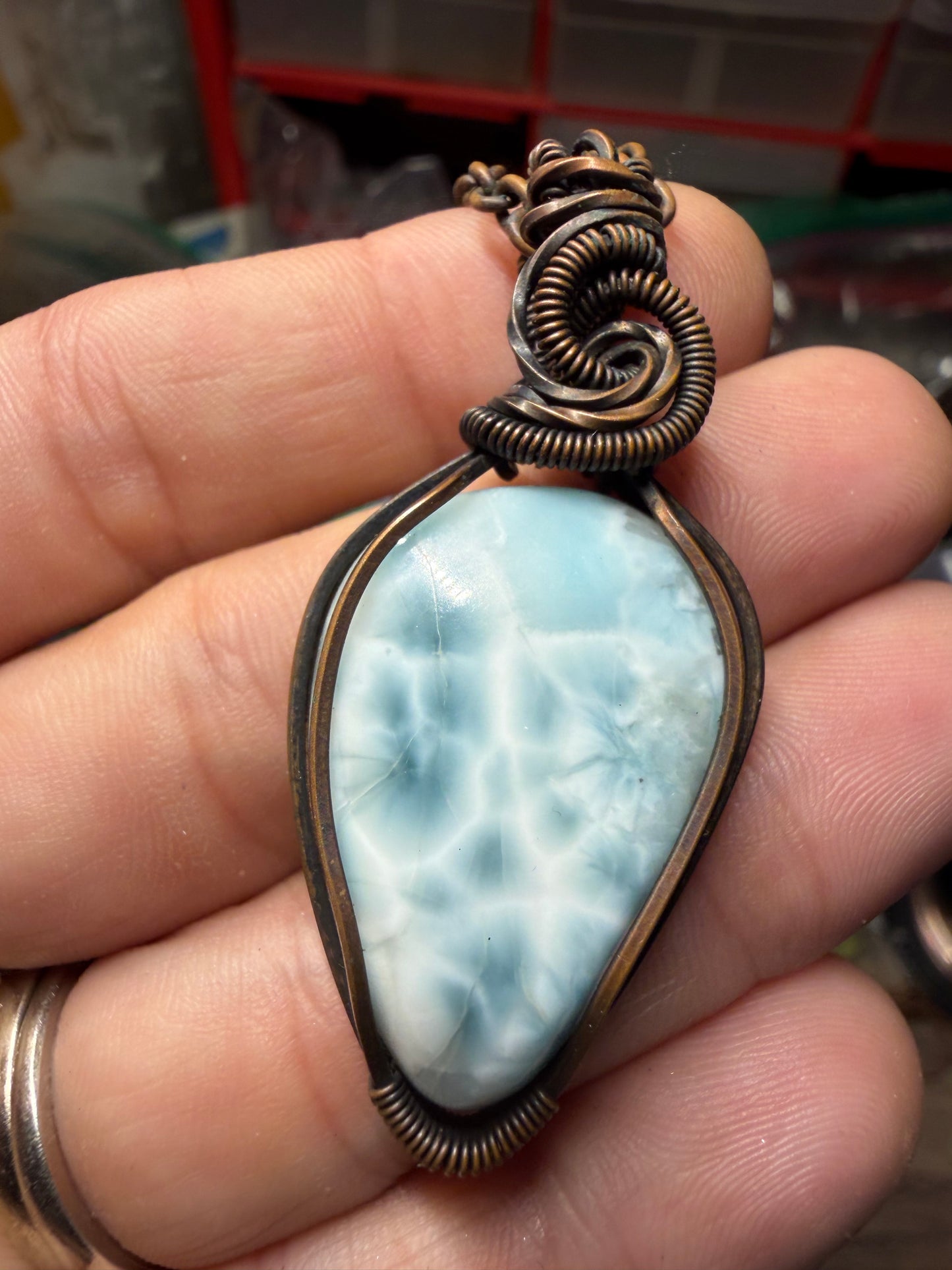 Larimar copper pendant