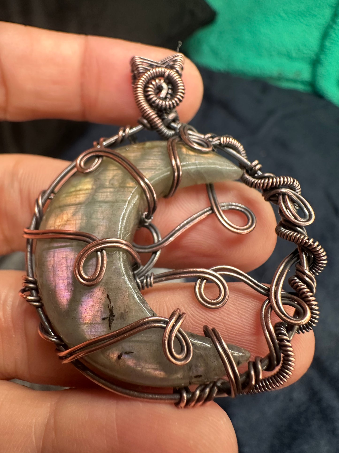 Labradorite moon copper pendant