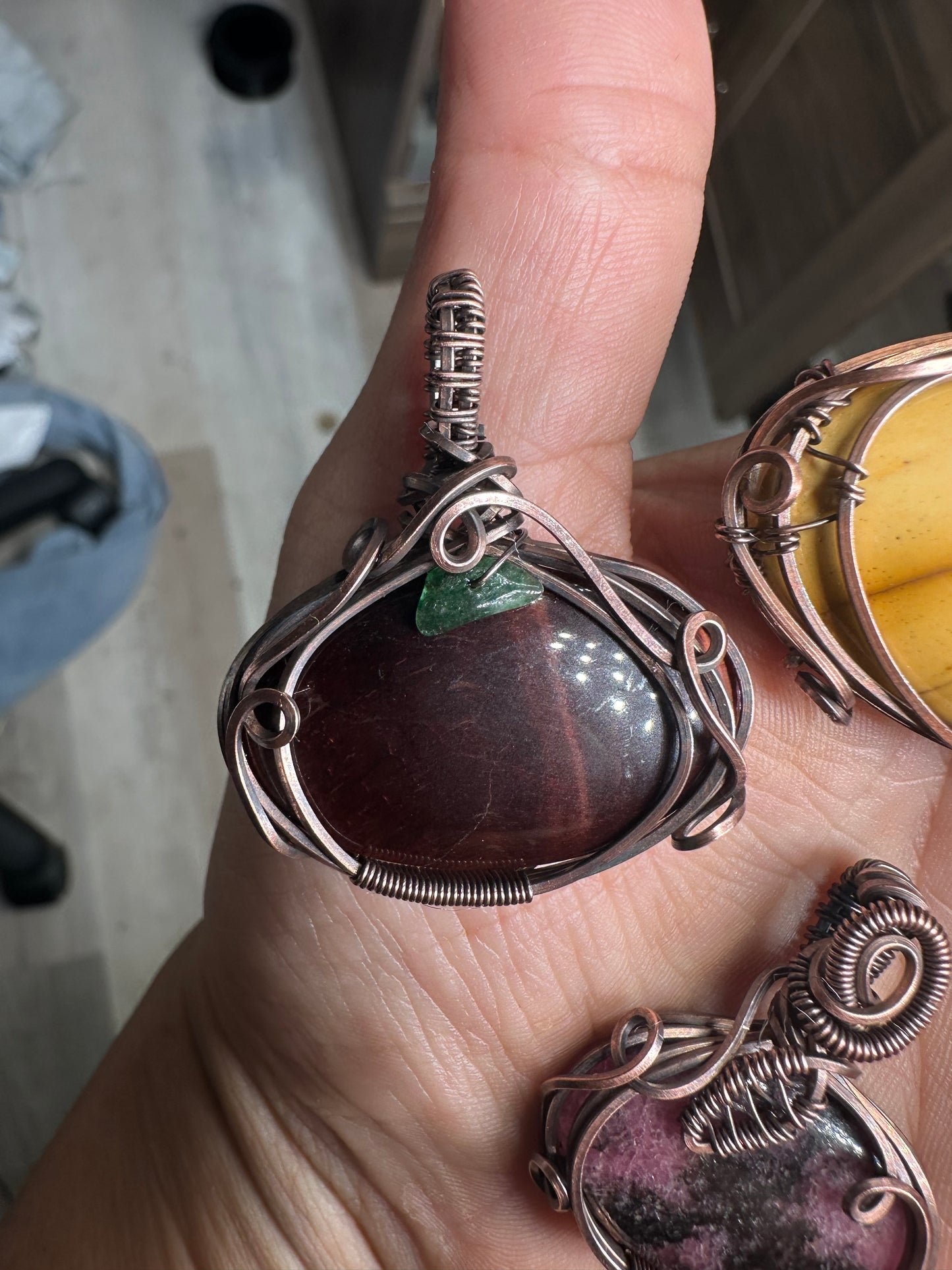 Red tigers eye pumpkin inspired copper pendant