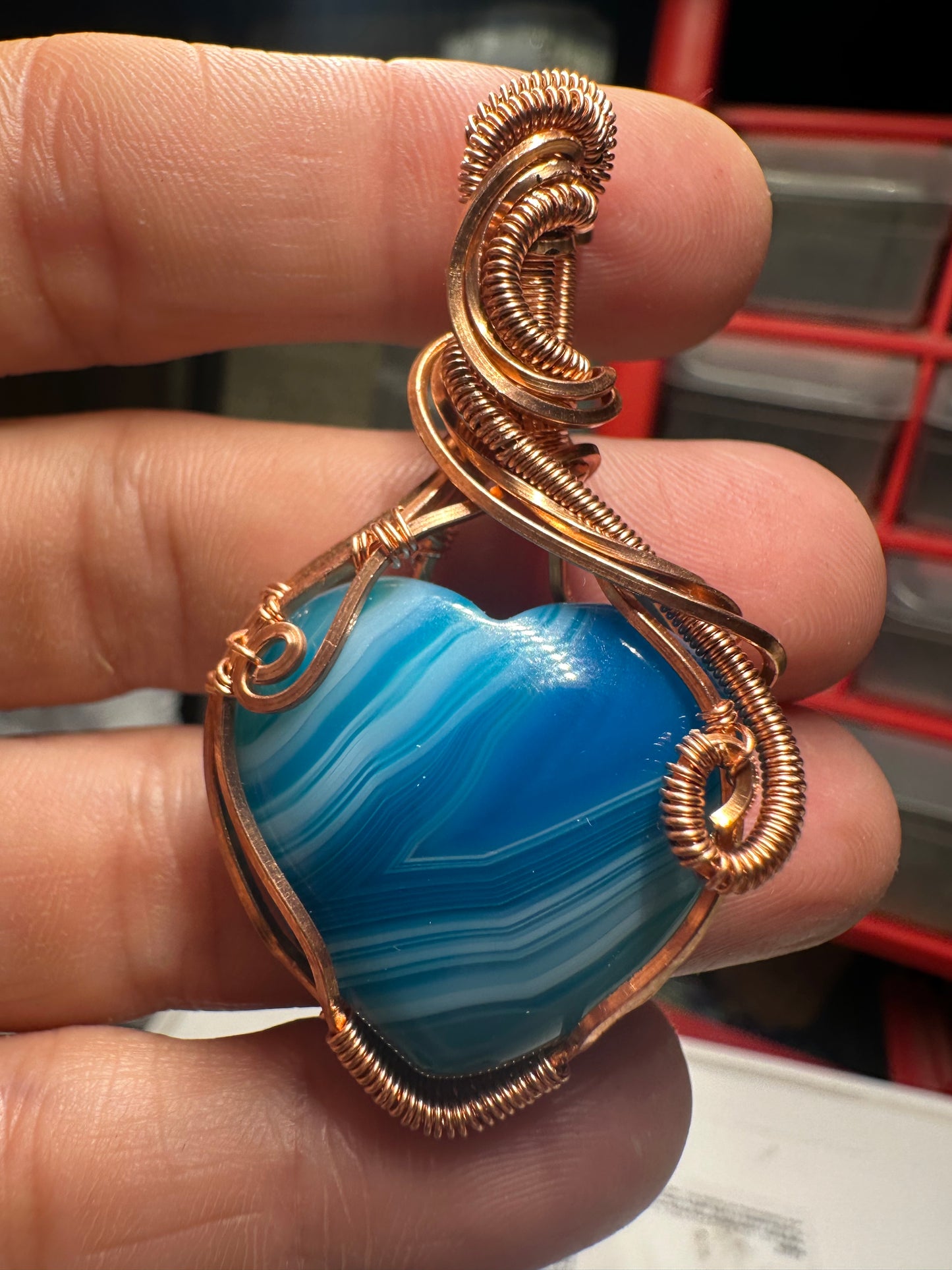 Blue lace agate copper pendant