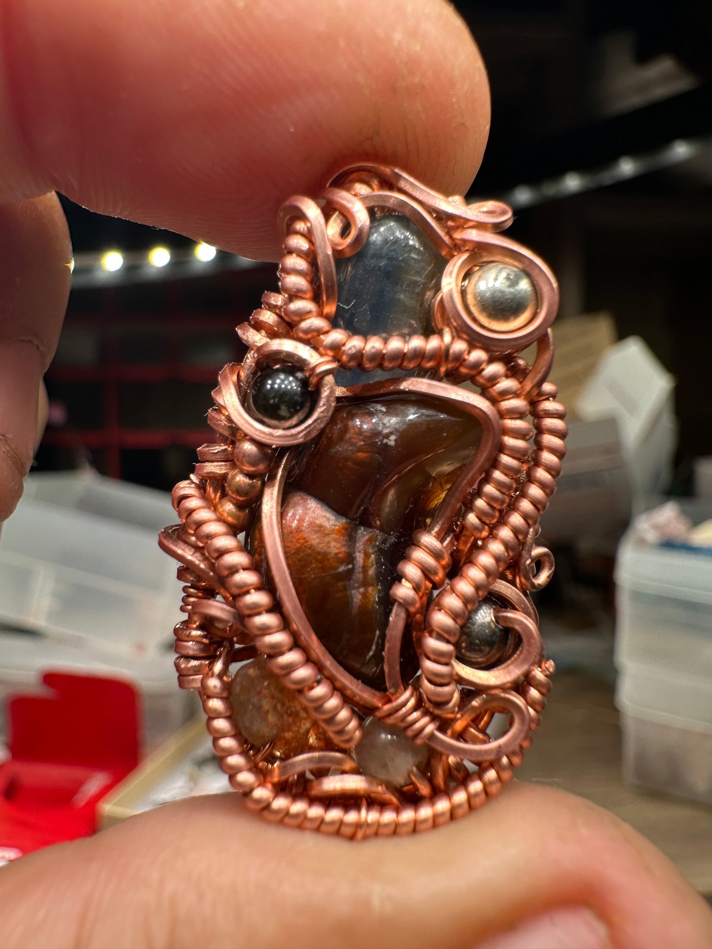 Fire agate copper pendant