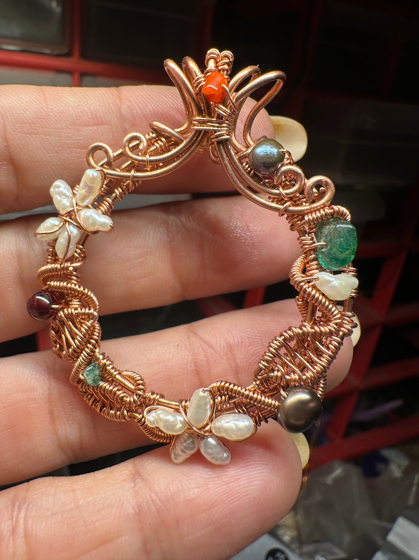 Christmas wreath copper pendant