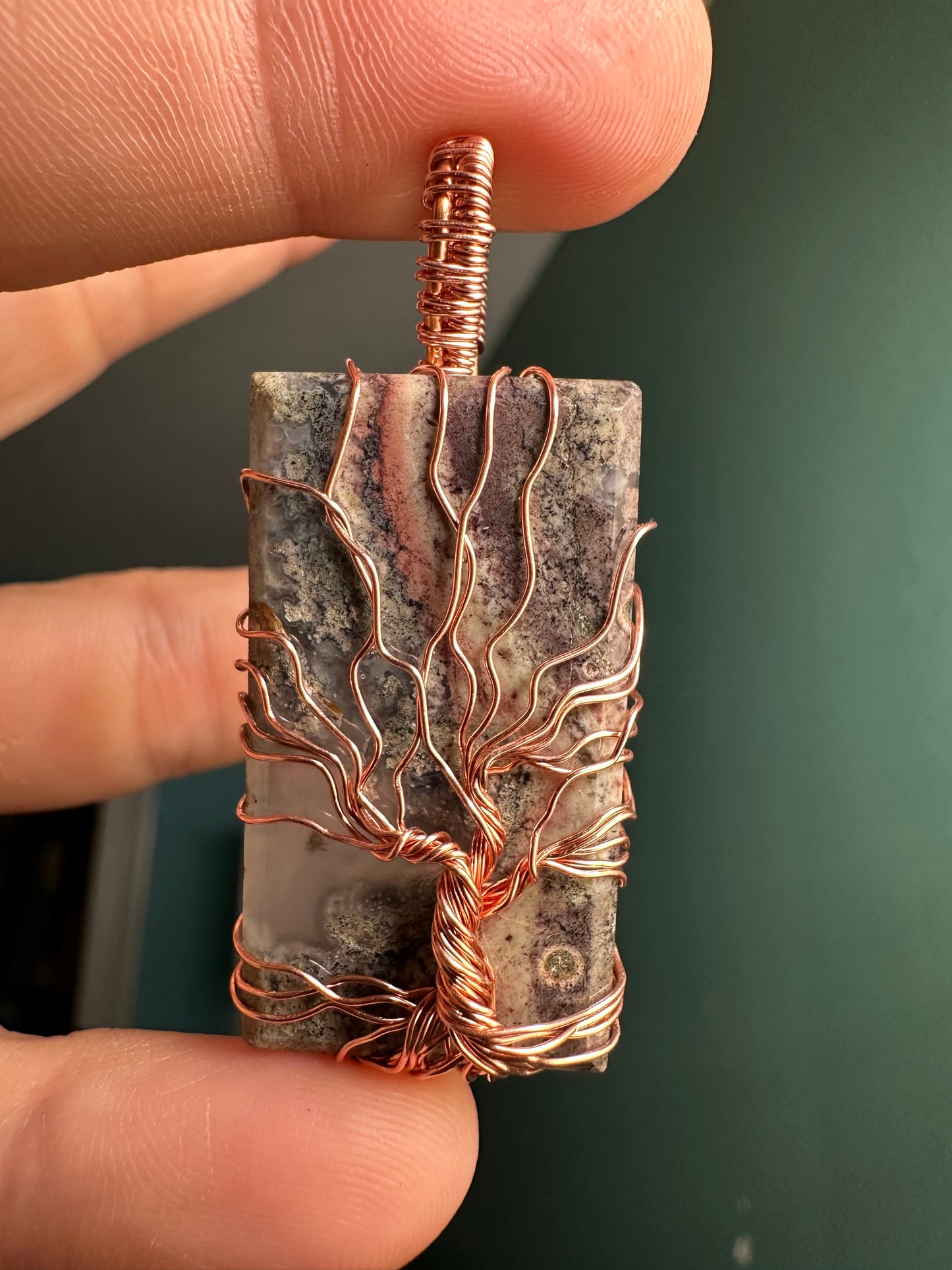 Indonesian moss agate copper pendant