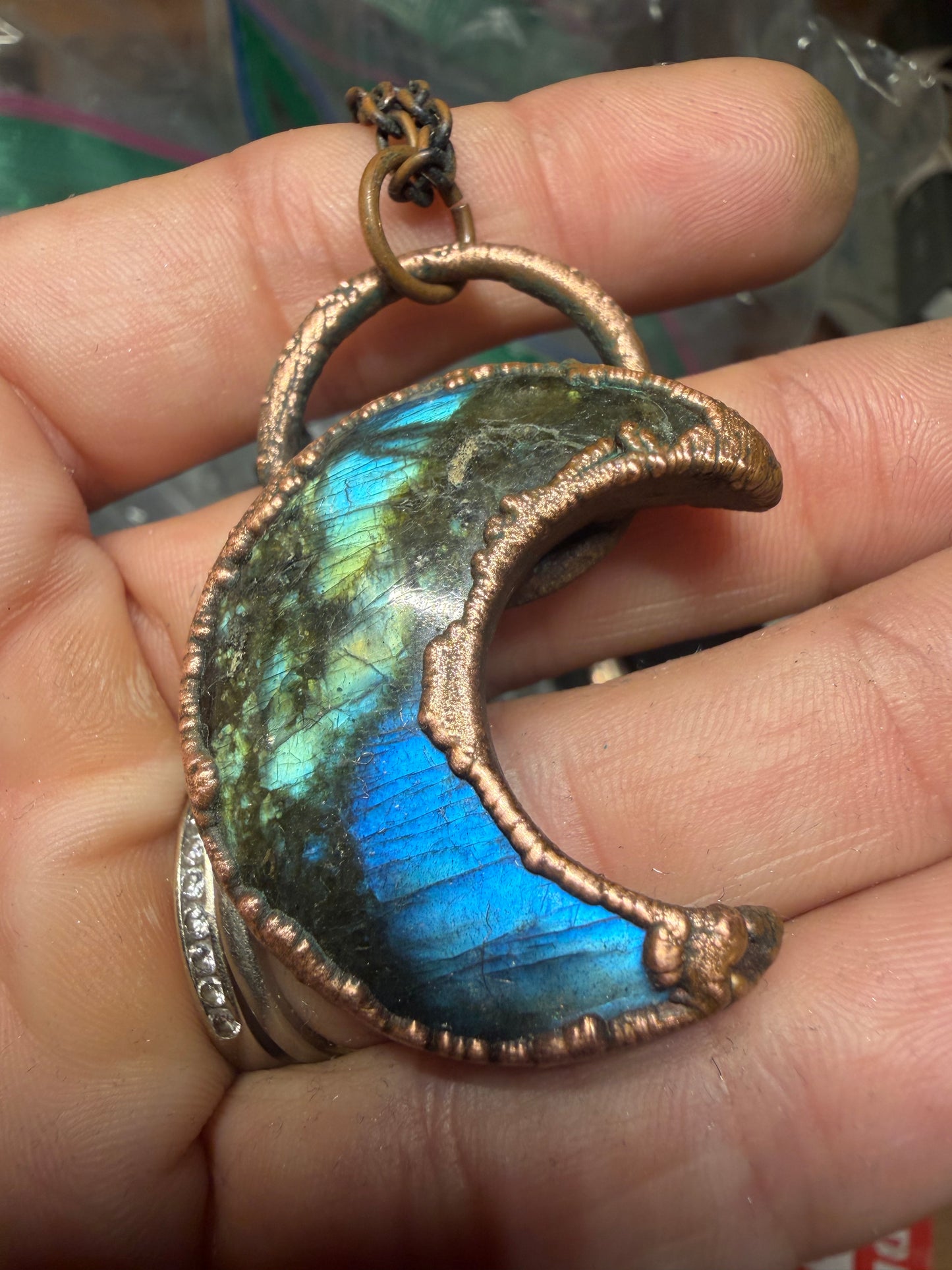 Electroformed moon copper pendant