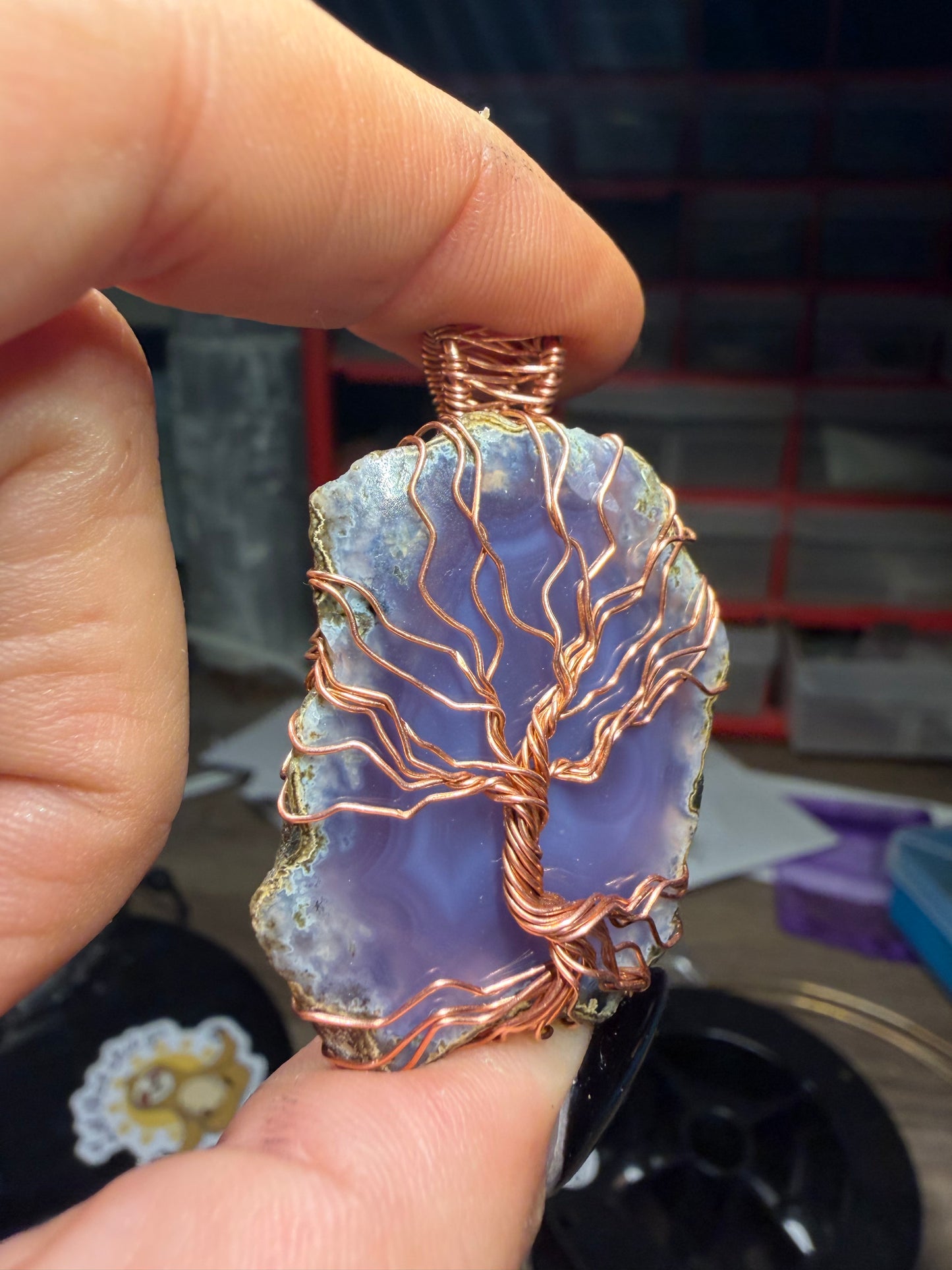 Lavender chalcedony copper pendant