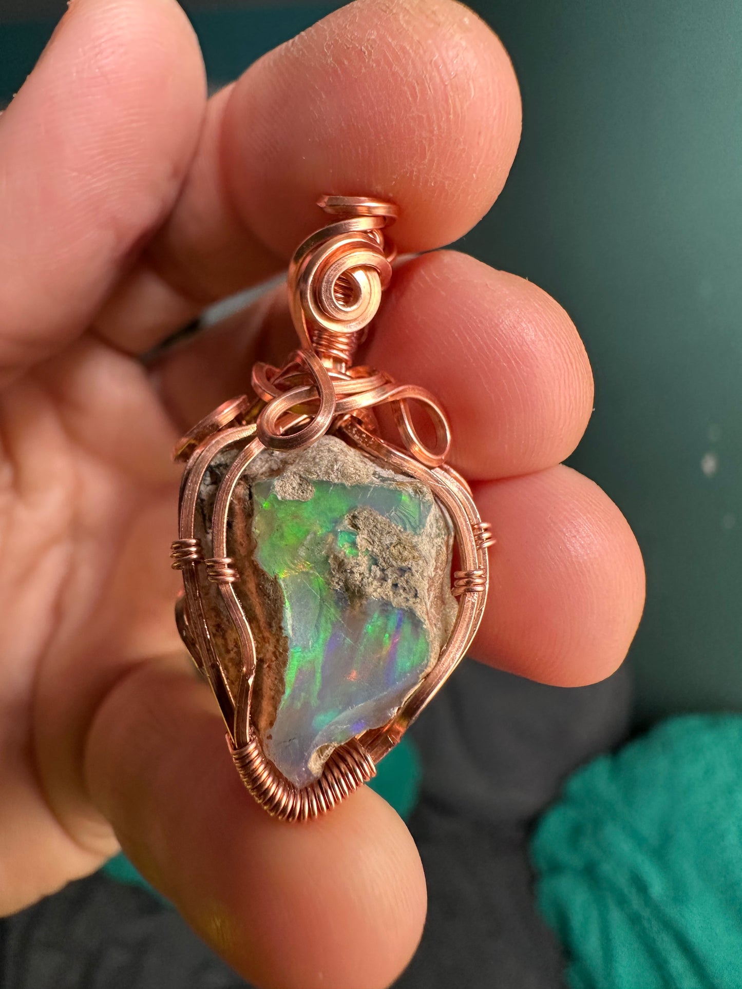 Rough opal copper pendant