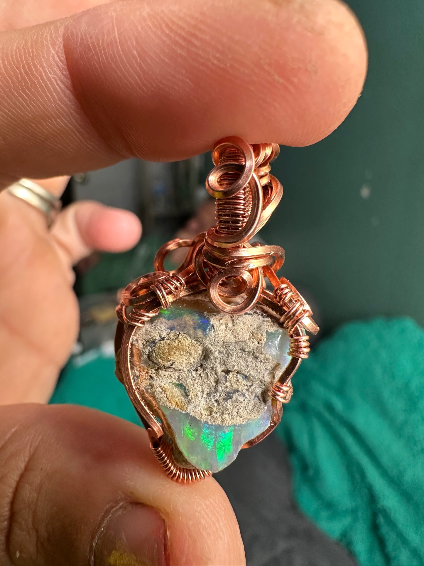 Rough opal copper pendant